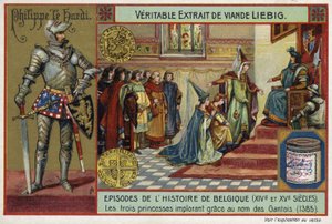 1385年、ゲントの人々に代わって慈悲を訴える3人の王女 作： European School